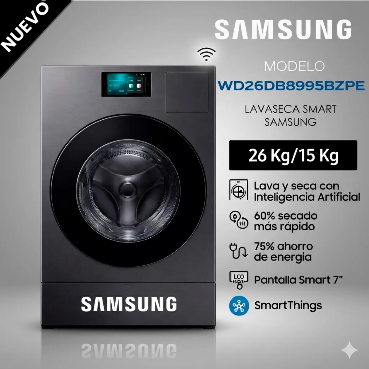 SAMSUNG - WD26DB8995BZPE - Lavaseca Bespoke AI 26Kg15Kg Con Apertura De Puerta Automática Gris Samsung