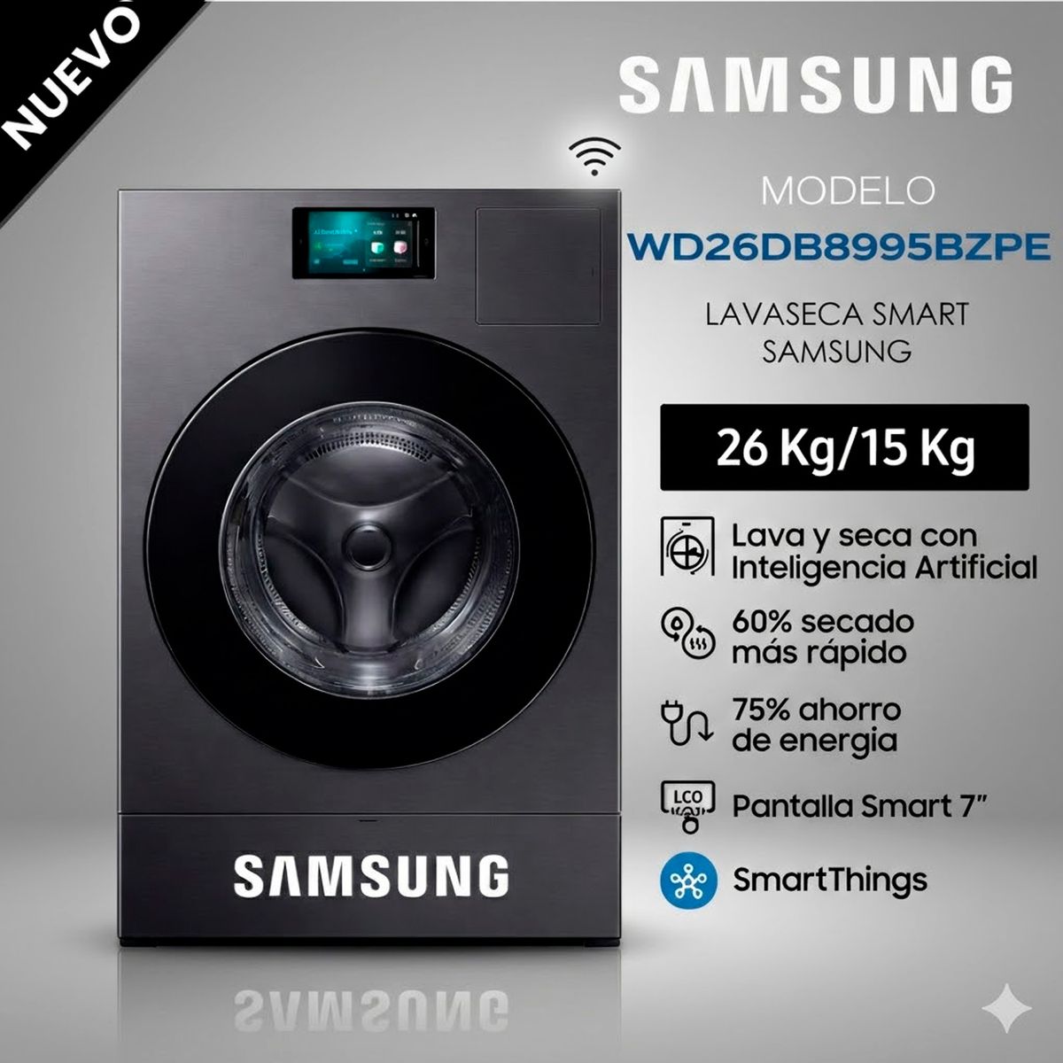 SAMSUNG - WD26DB8995BZPE - Lavaseca Bespoke AI 26Kg15Kg Con Apertura De Puerta Automática Gris Samsung