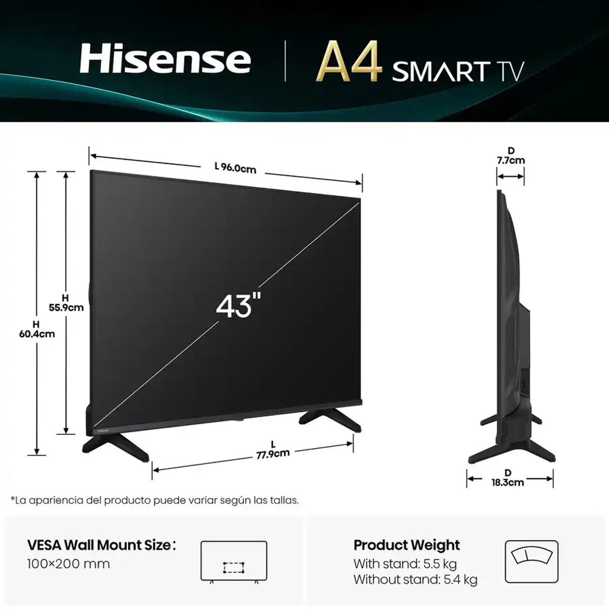 HISENSE - Televisor Hisense LED 43 FHD Smart TV 43A4NV