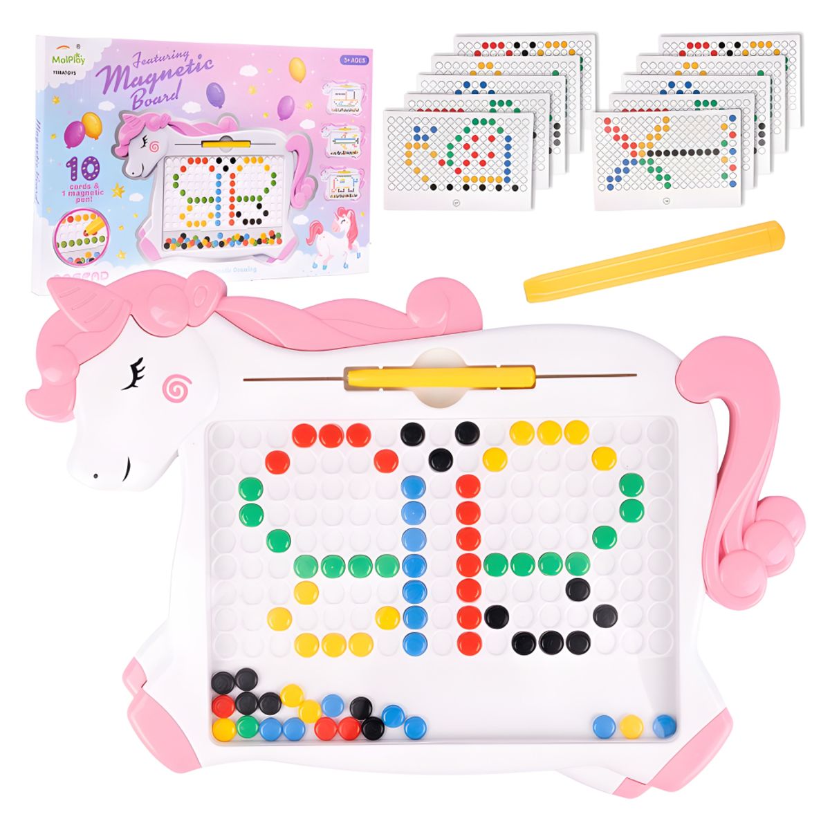 GENERICO - Pizarra Magnética Infantil Unicornio Rosa con Fichas y Tarjetas