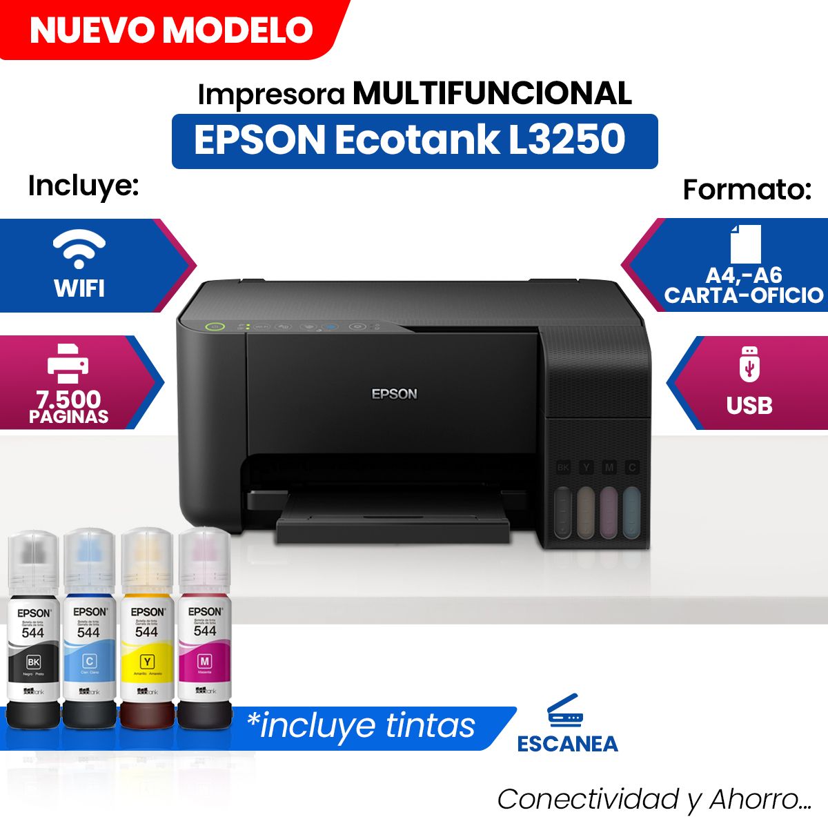 EPSON - Impresora Multifuncional de tinta Epson L3250 USB de alta velocidad compatible con USB 2.0