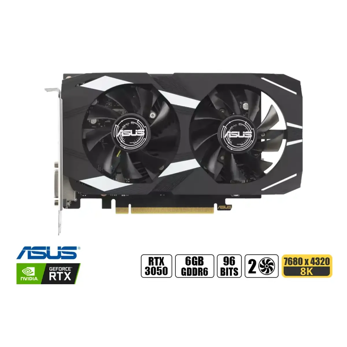 ASUS - TARJETA DE VIDEO ASUS DUAL NVIDIA GEFORCE RTX 3050 X 6GB GDDR6 96 BIT DP1 HDMI1 90YV0K60-M0AA00