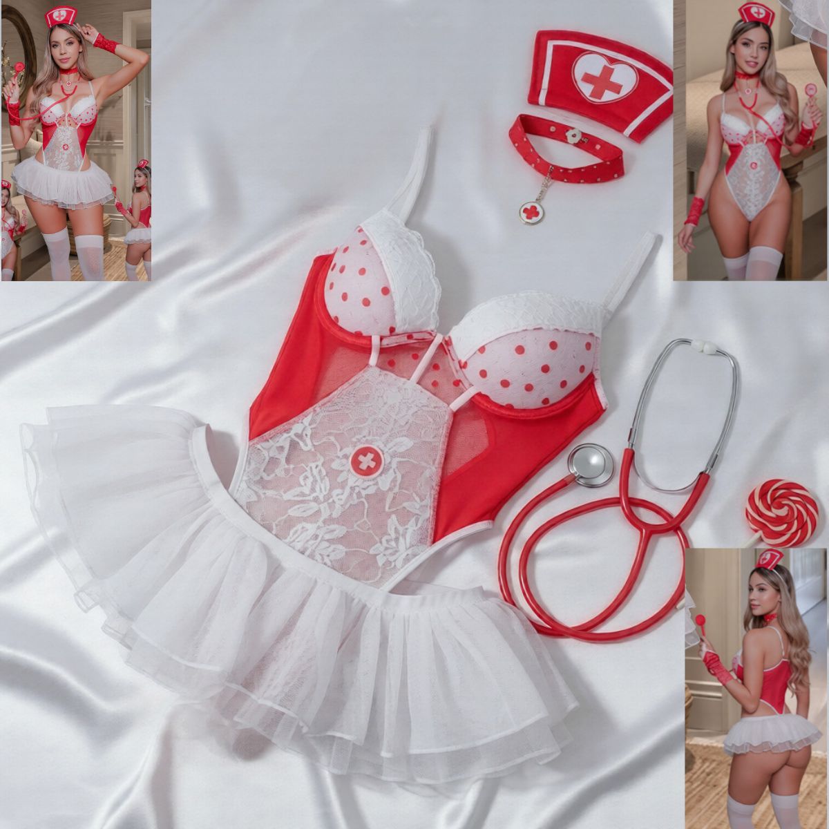 GENERICO - LENCERIA SEXY DISFRAZ ENFERMERA TRANSPARENTE CORSET  TALLA S-M-L