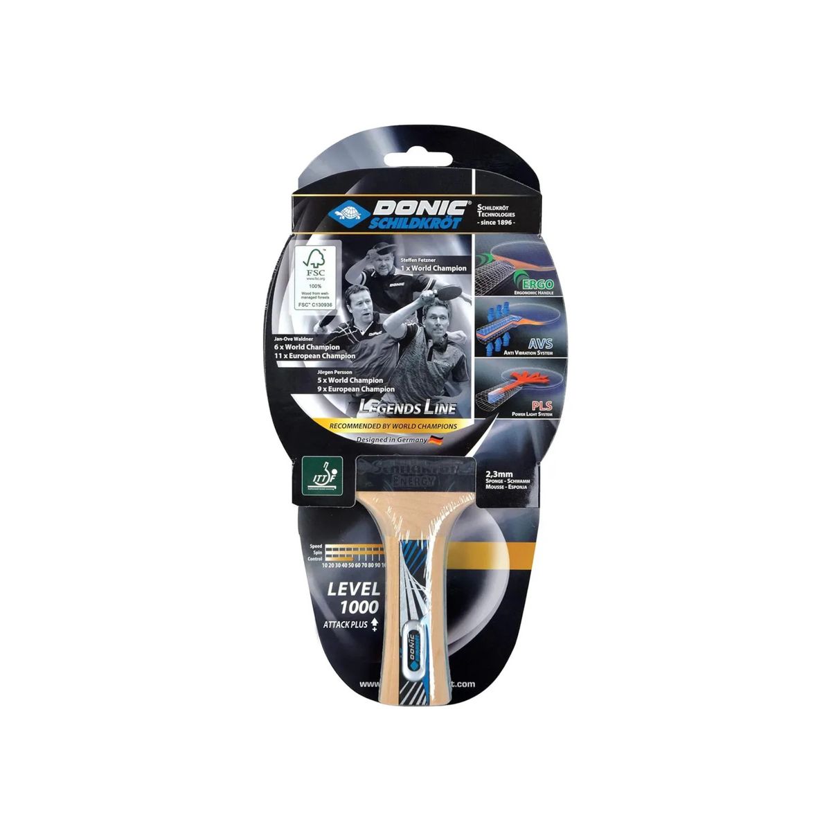 Donic - Paleta Ping Pong Donic Schildkrot Legends Line Level 1000 Negra FL Cóncavo