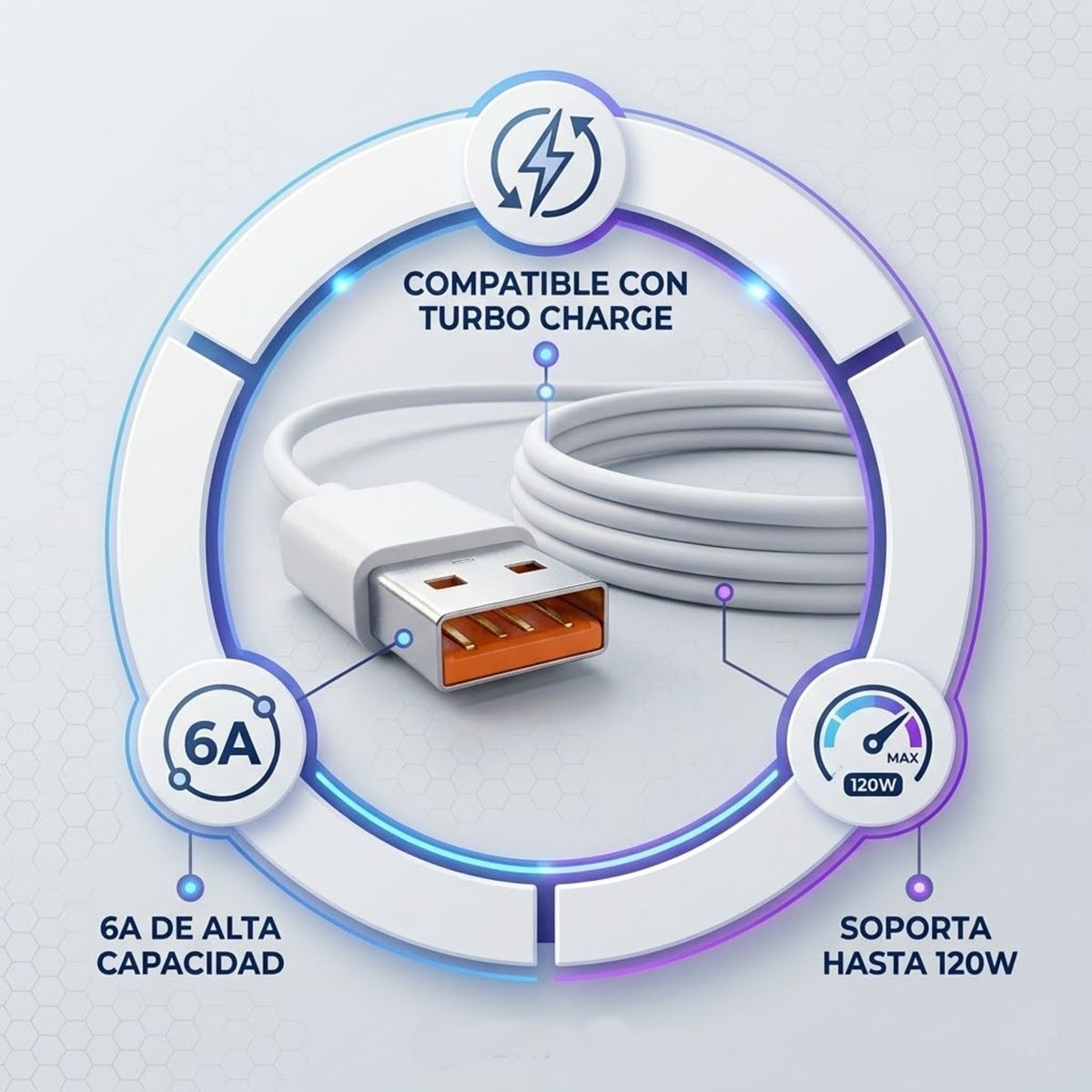 GENERICO - Cable USB a Tipo C 6A para Xiaomi - Turbo Charge Compatible - 1 Metro