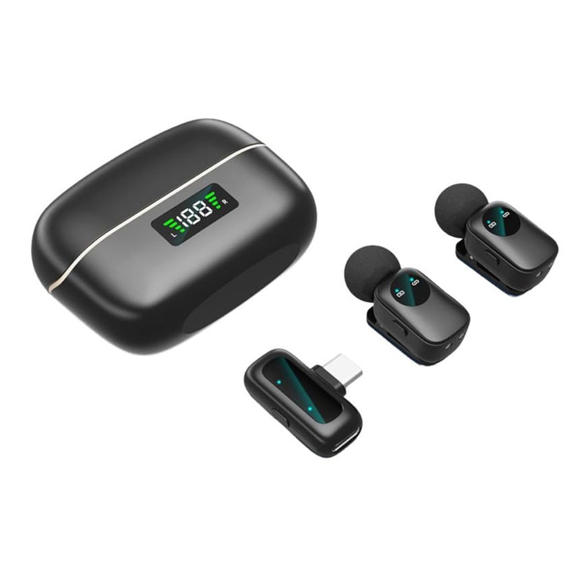 GENERICO - Micrófono Inalámbrico Solapero SX35 Mini con Cancelación de Ruido ANC 30 Horas 2 TX + 1 RX