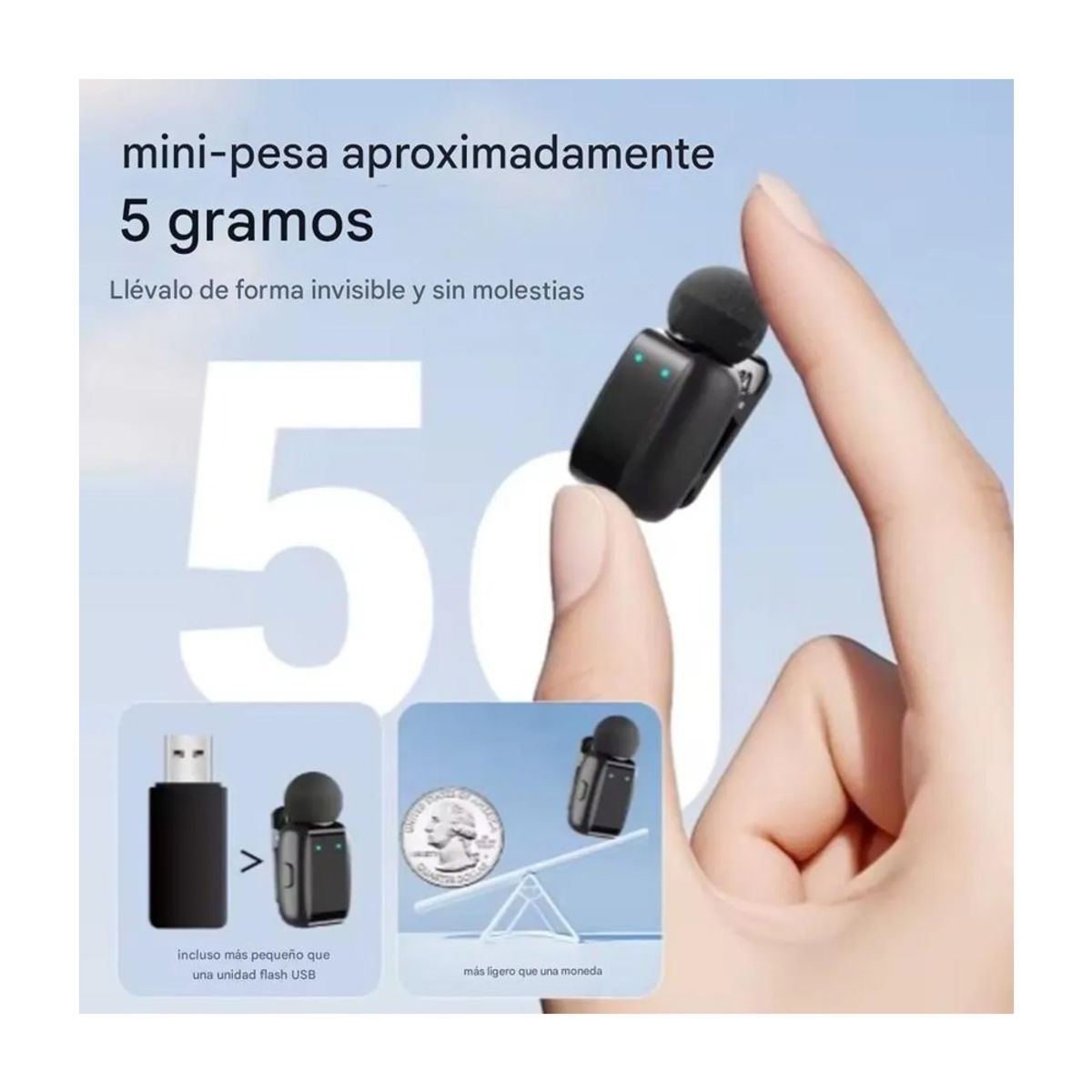 GENERICO - Mini Micrófono Inalámbrico con Cargador y ANC 30 Horas Tipo C con Estuche de Carga