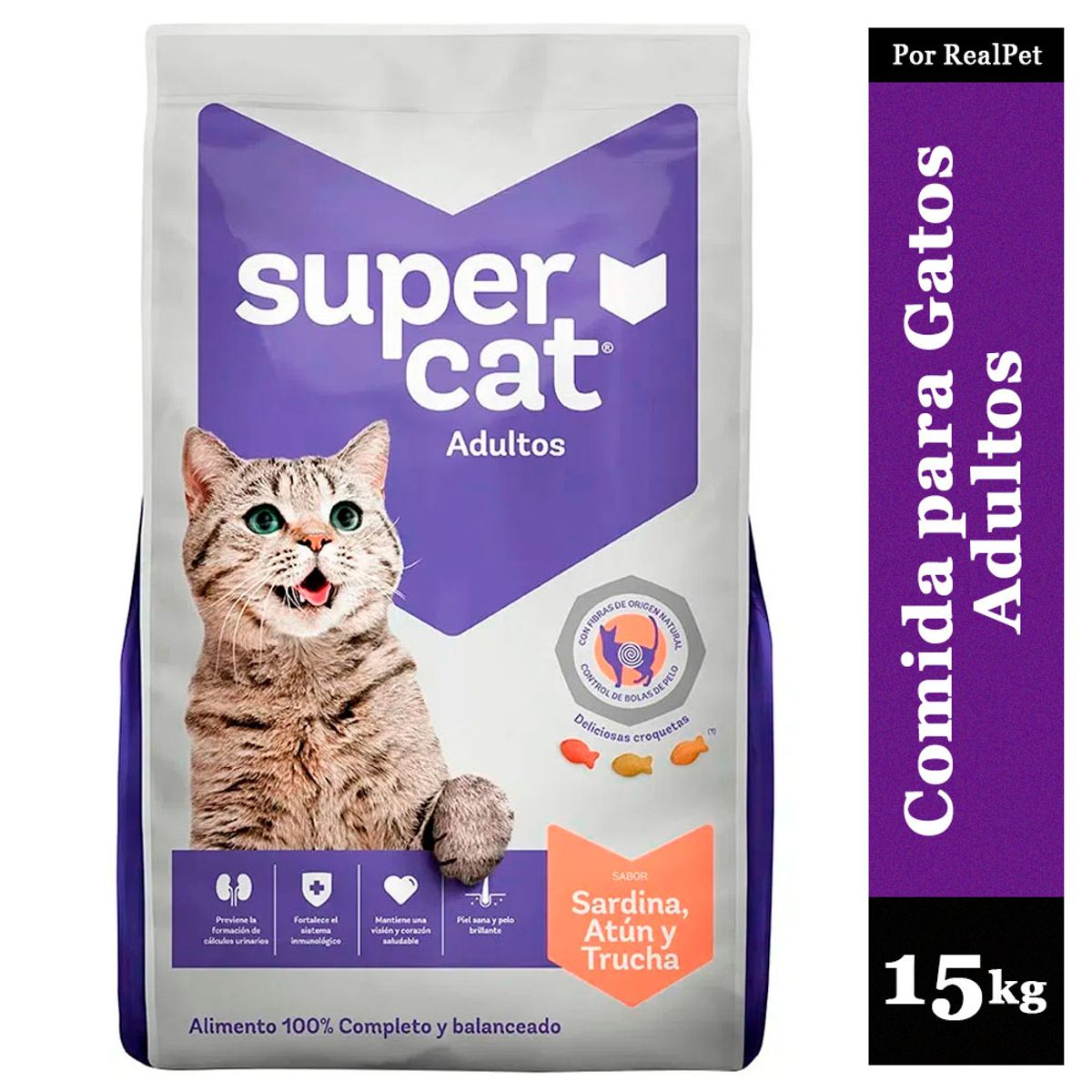 SUPERCAT - Comida para Gatos Adultos Supercat Sardina Atún Trucha 15 kg