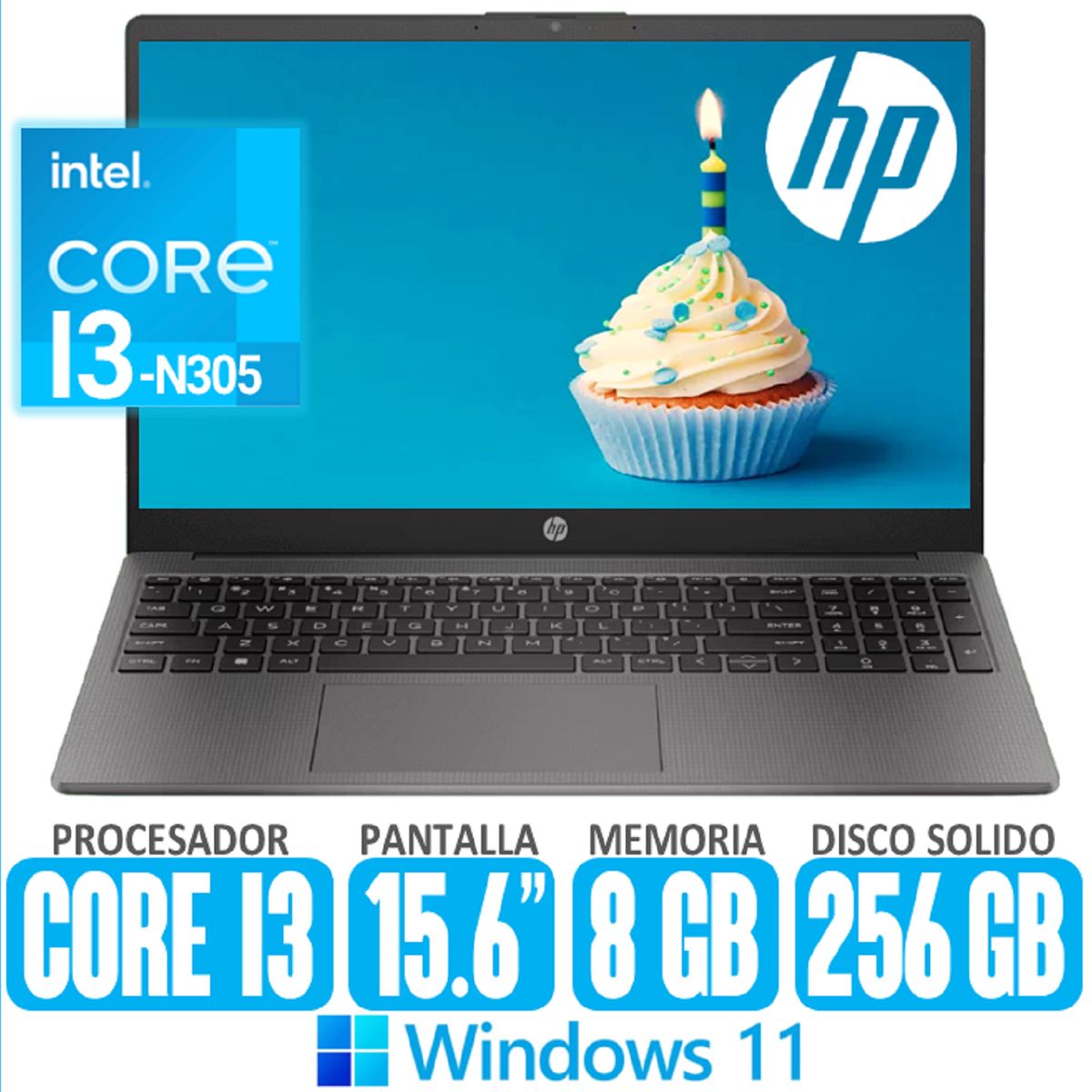 HP - Laptop HP Core i3 N305 RAM 8gb SSD 256gb Pantalla 15.6 Windows hp 250 G10