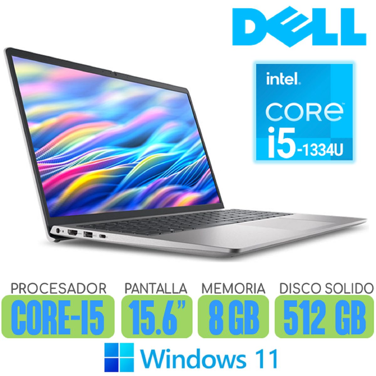 Dell - Laptop DELL Core i5 1334U RAM 8gb SSD 512gb Pantalla 15.6 Windows dell 15 DC15250