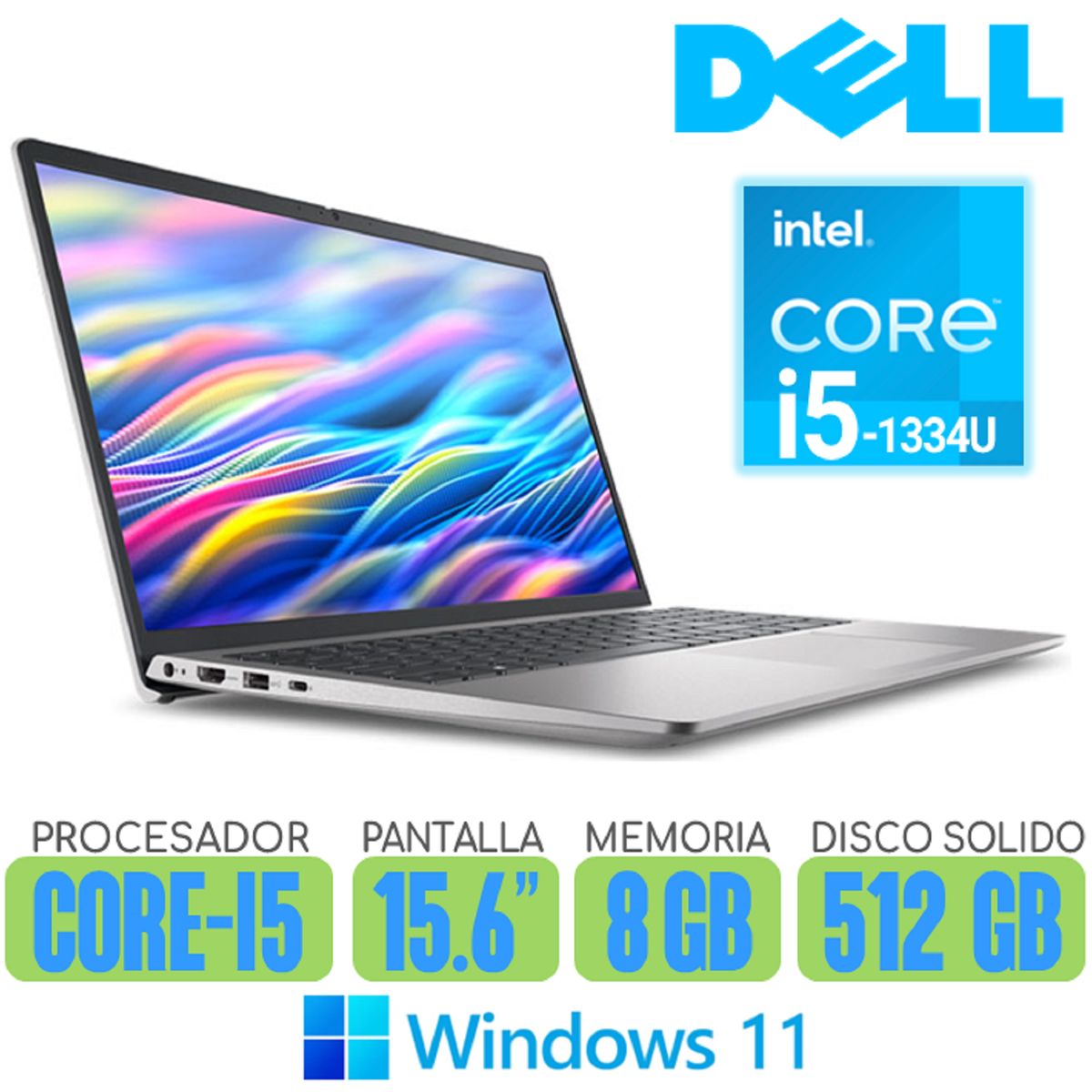 Dell - Laptop DELL Core i5 1334U RAM 8gb SSD 512gb Pantalla 15.6 Windows dell 15 DC15250