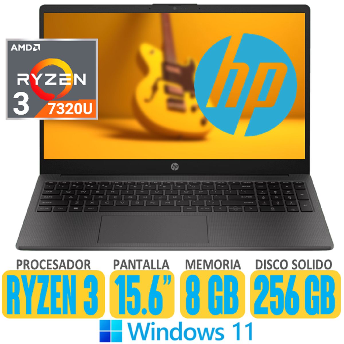 HP - Laptop HP Ryzen 3 7320U SSD 256gb RAM 8gb Pantalla 15.6 Windows  gris