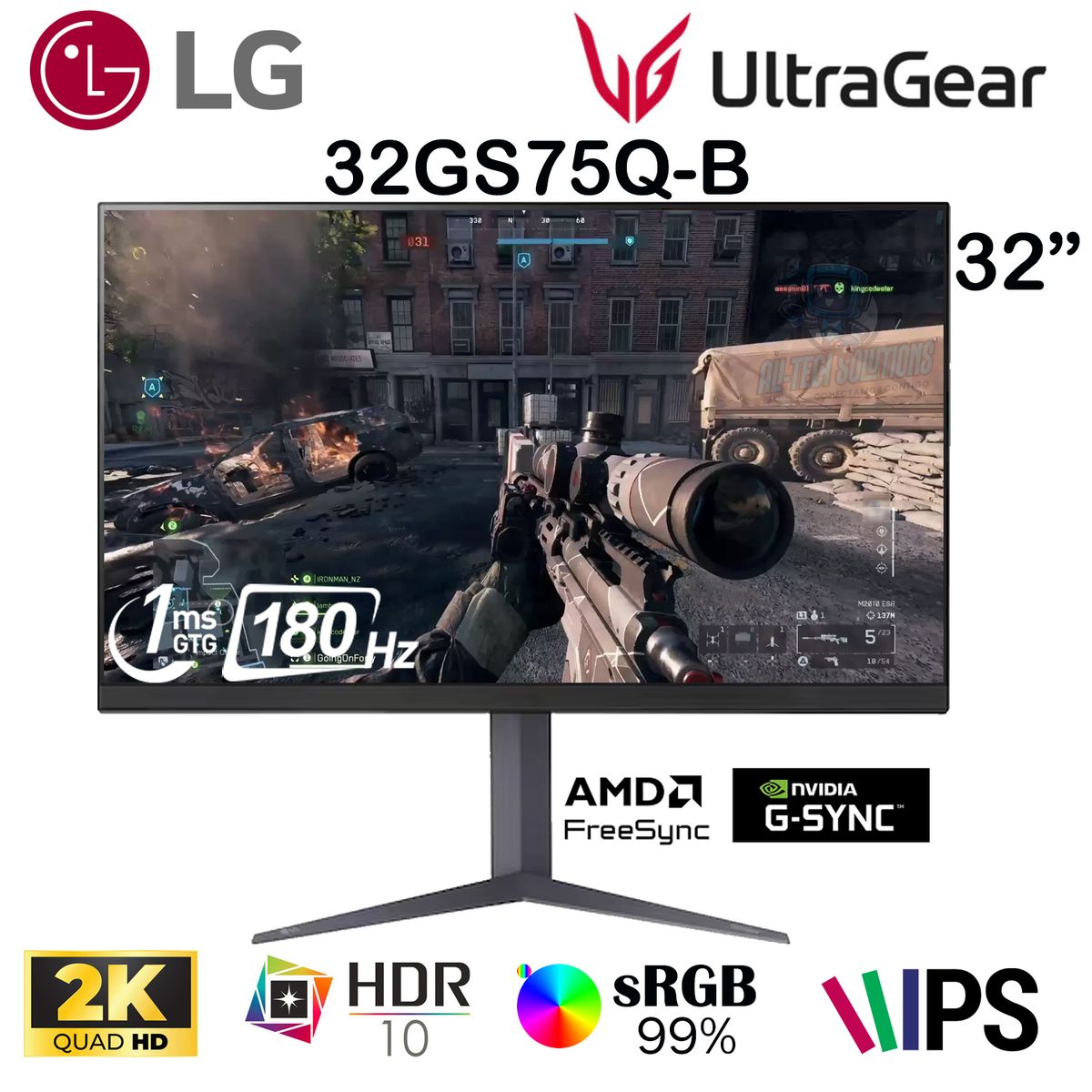 LG - MONITOR GAMER LG UltraGear 32GS75Q-B QHD 32 " IPS 180Hz 1Ms HDR10 USB-C