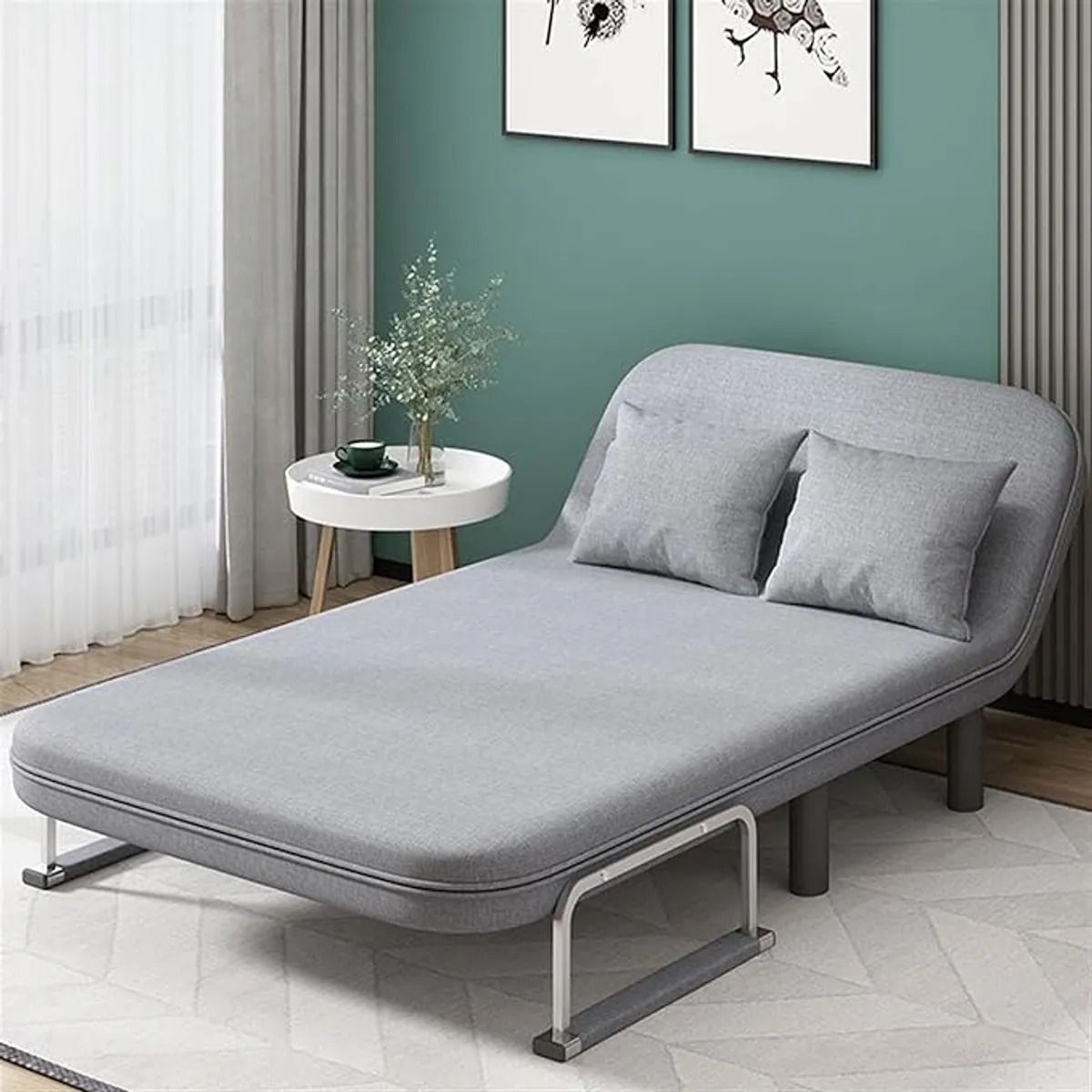 ANYHOGAR - Sofá Cama 120×190cm Tejido De Algodón Y Lino Almacenaje