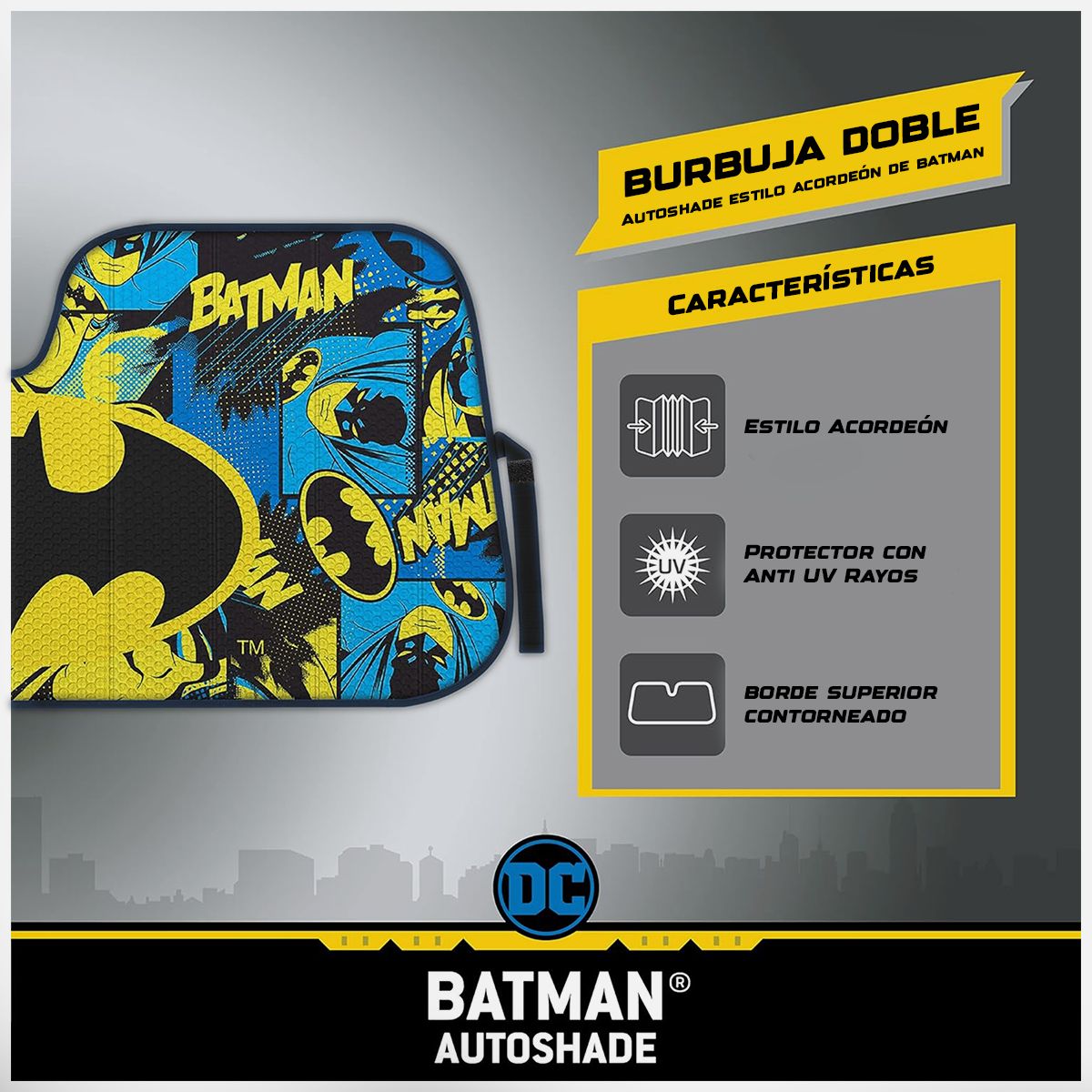 GENERICO - Parasol Protector Frontal Modelo BATMAN Universal Multicolor