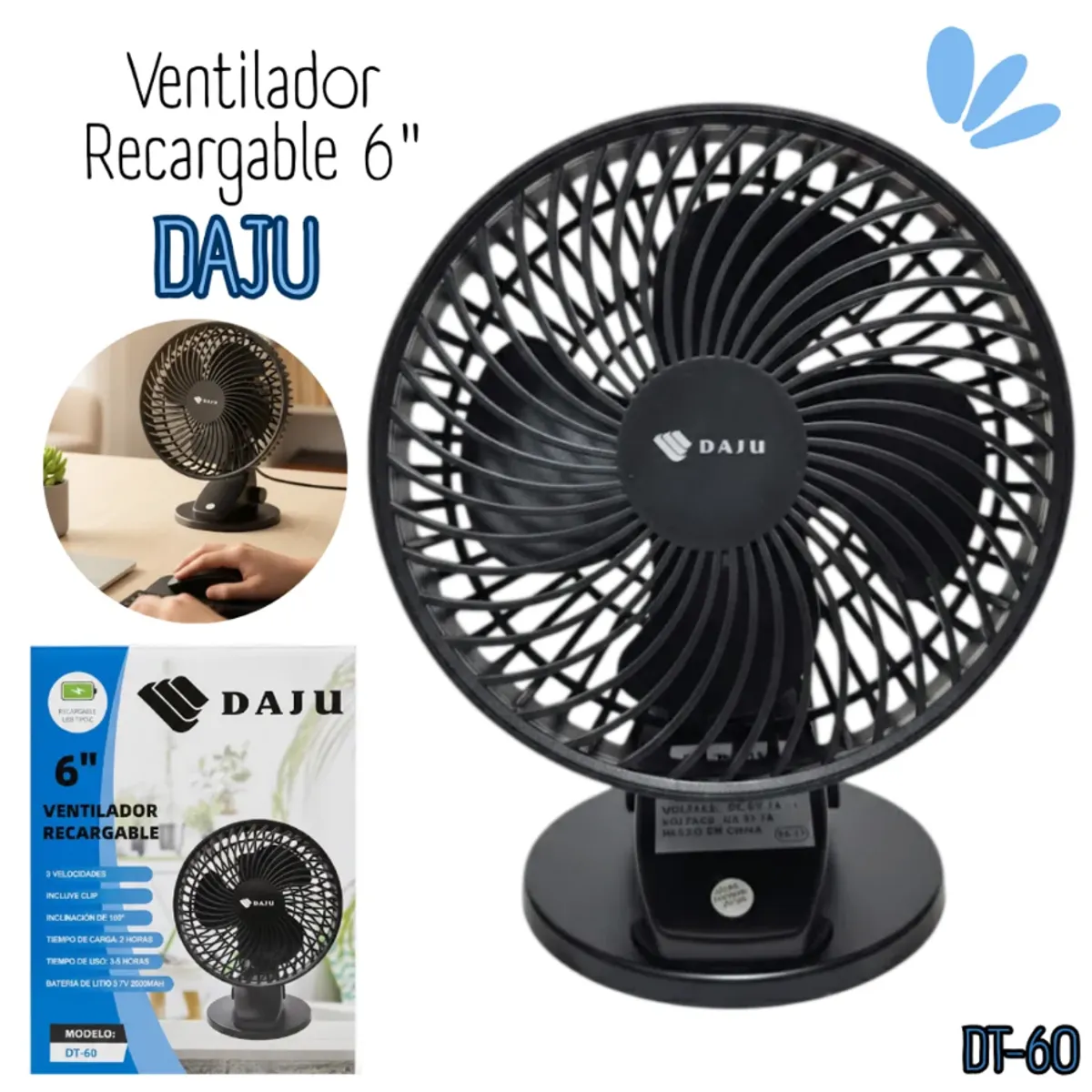 GENERICO - Ventilador portátil recargable Daju 6 DT-60