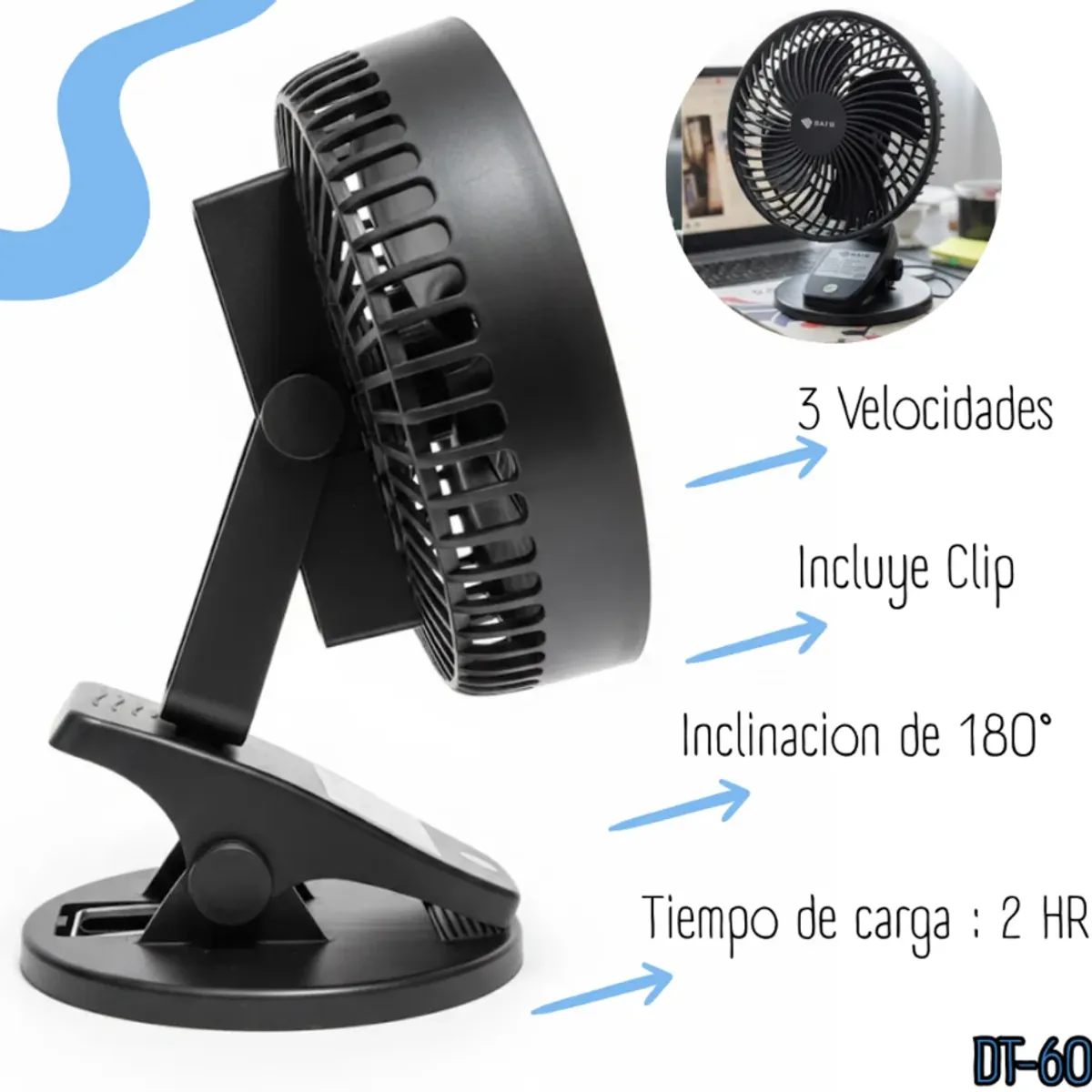 GENERICO - Ventilador portátil recargable Daju 6 DT-60