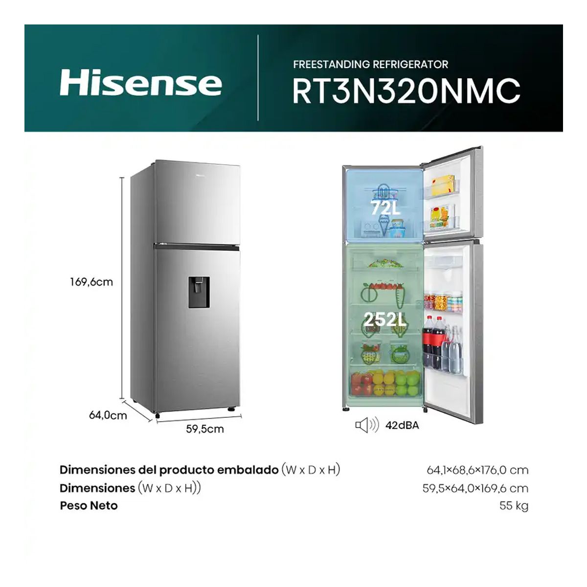 HISENSE - Refrigeradora 324L Top mount Hisense - RT3N320NMC