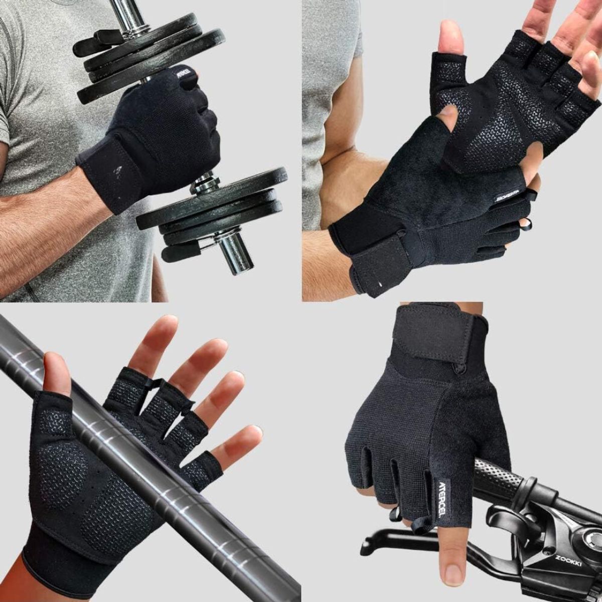 GENERICO - Guantes mitones color Negro Gym fitness Lycra LARGE