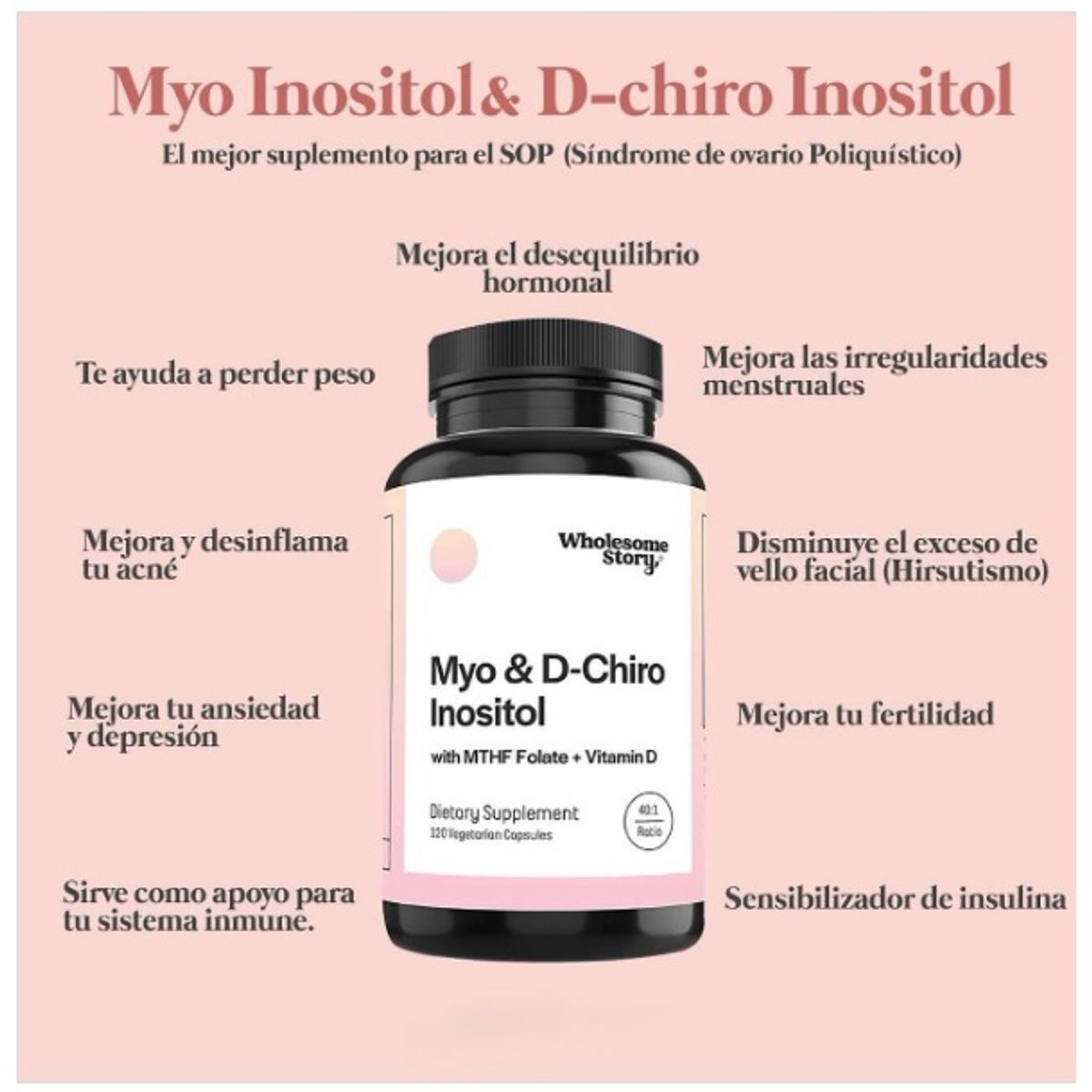 GENERICO - Myo & D-chiro Inositol con MTHF, Ácido fólico y Vitamina D 120 Cap - Wholesome Story