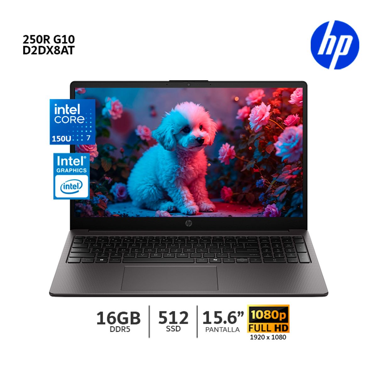 HP - Laptop HP 250R Intel Core 7-150U Ran 16Gb DDR5 / Ssd 512GB / Pantalla 15.6 HD Led - D2DX8AT
