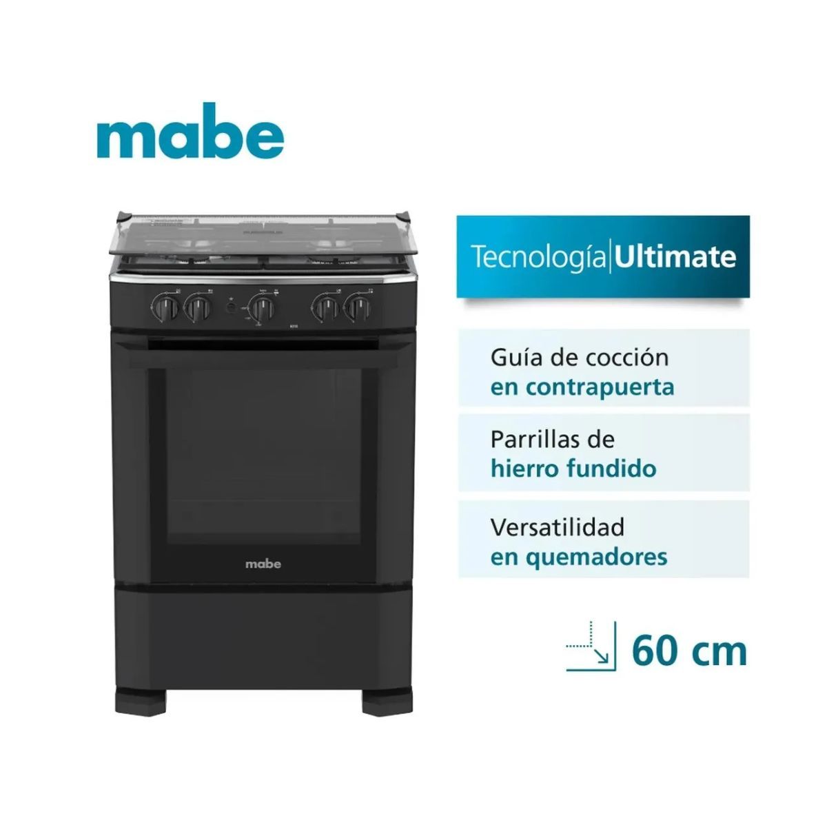 Mabe - Cocina a Gas 60 cm Negro Mabe CMP6010FN0