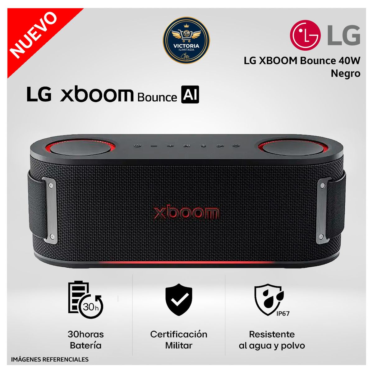 LG - Parlante Bluetooth LG XBOOM Bounce 40W Certifición Militar IP67