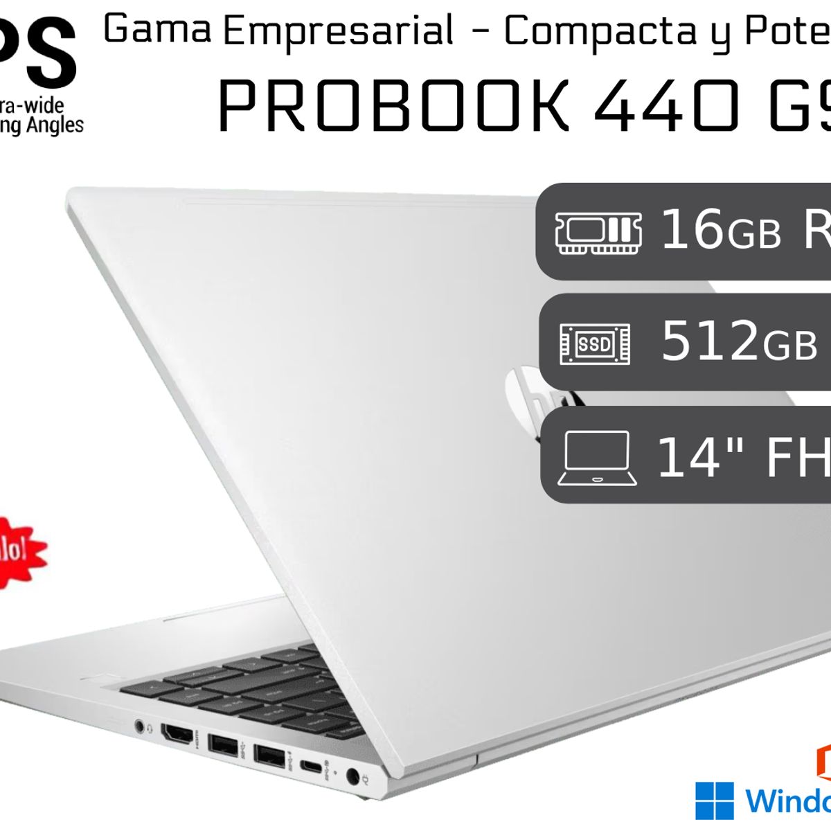 HP - HP ProBook 440 G9 i7-1255U 16GB RAM 512GB SSD 14" IPS Reacondicionada 1 Año Garantía + COOLER