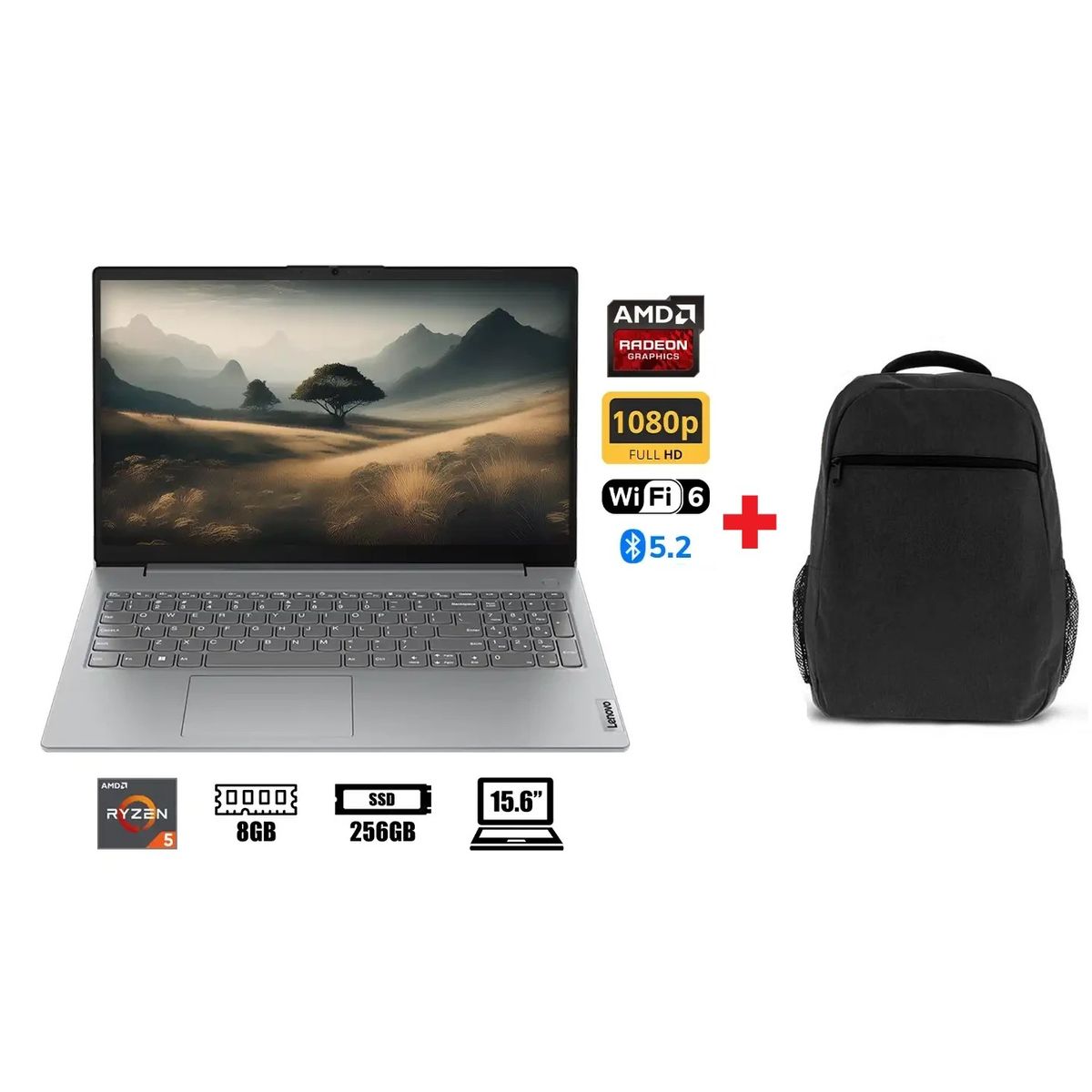 LENOVO - LAPTOP LENOVO AMD RYZEN 5 7520U RAM 8GB SSD 256GB PANTALLA 15.6” FULL HD
