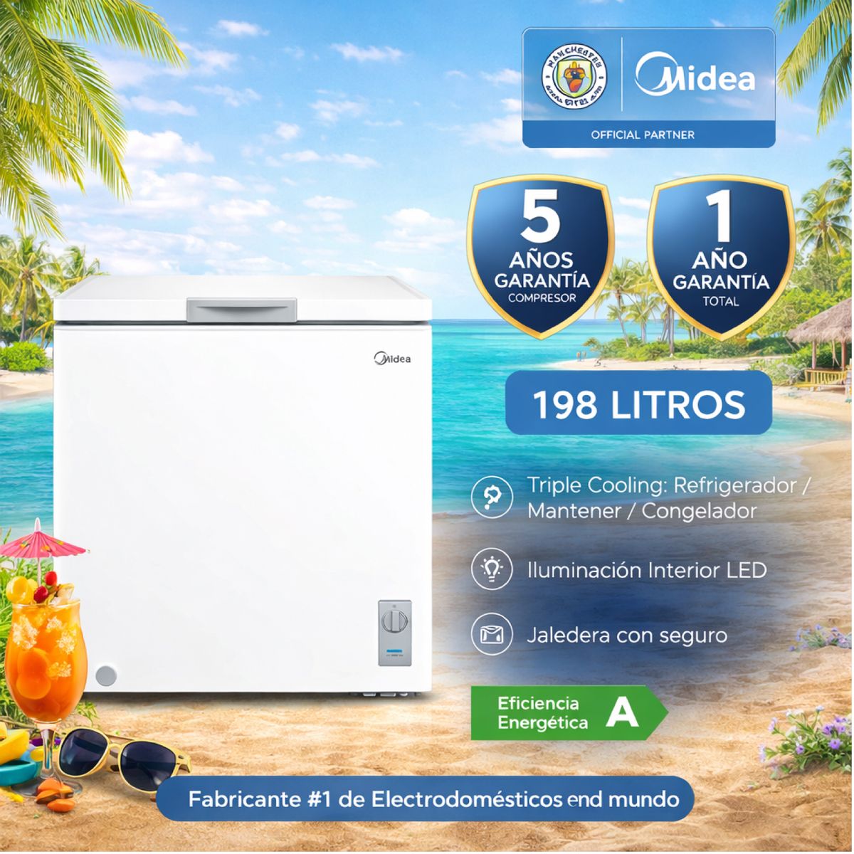 MIDEA - Congeladora Horizontal Triple Función 198L Blanca Midea MDRC280FZR01PE