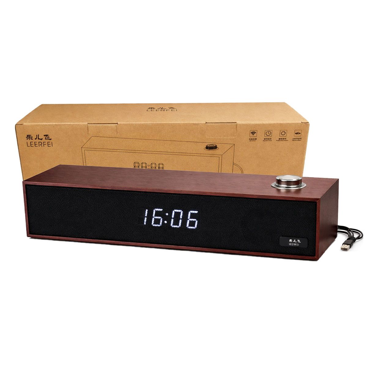 GENERICO - Parlante Bluetooth Tipo Madera 6W Soundbar Escritorio Con Reloj LED USB