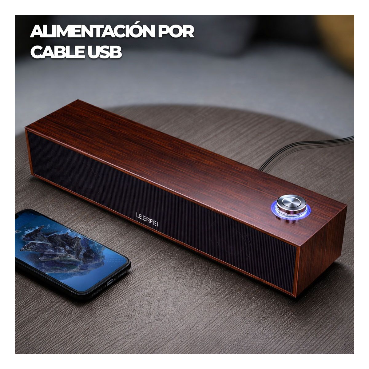 GENERICO - Parlante Bluetooth Tipo Madera 6W Soundbar Escritorio Con Reloj LED USB