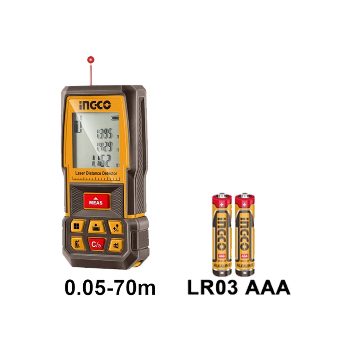 INGCO TOOLS - KIT MEDIDOR DE DISTANCIA LÁSER INGCO 70M + WINCHA 5MX32MM HLDD241201