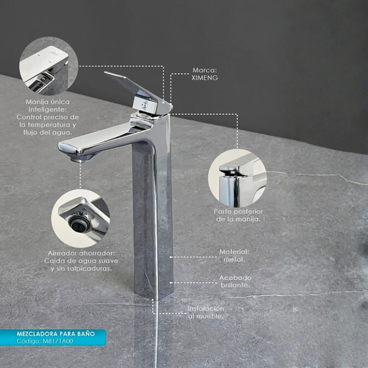 XM - MEZCLADORA MONOCOMANDO DE LAVATORIO ALTO CROMADO M8171A00