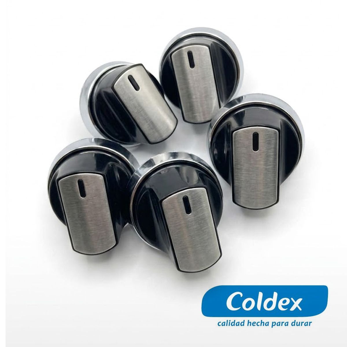 COLDEX - Juego de 05 perillas Coldex color negro para cocinas de 04 hornillas, Cx601, Cx602, CX603, CX621, CX640