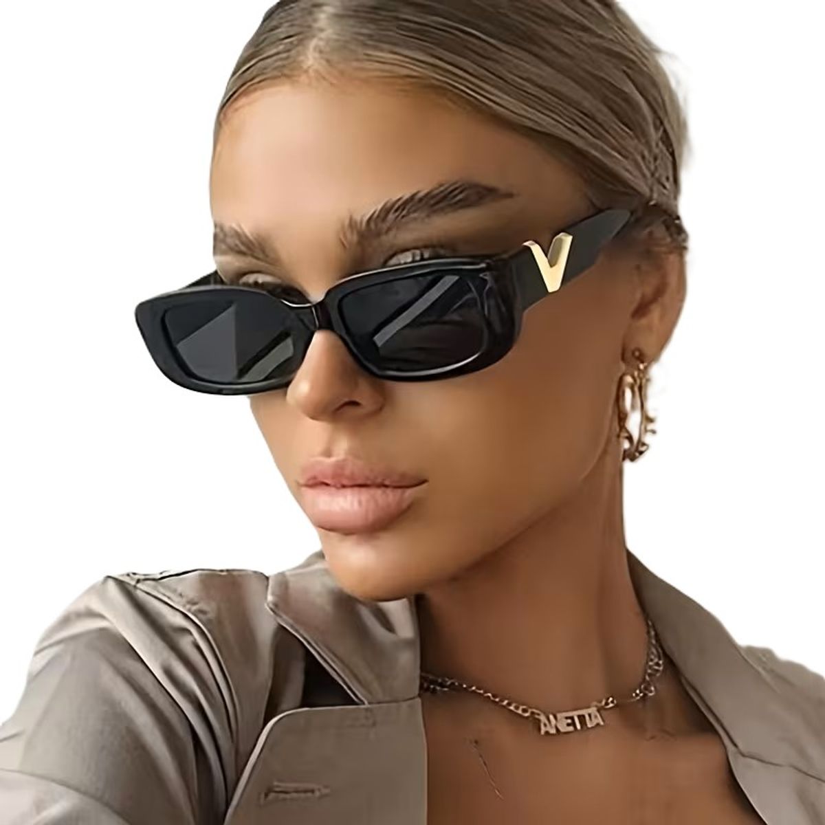 GENERICO - Gafas de Sol Estilo Cat-Eye en Forma V  Lujoso y Elegante de Moda
