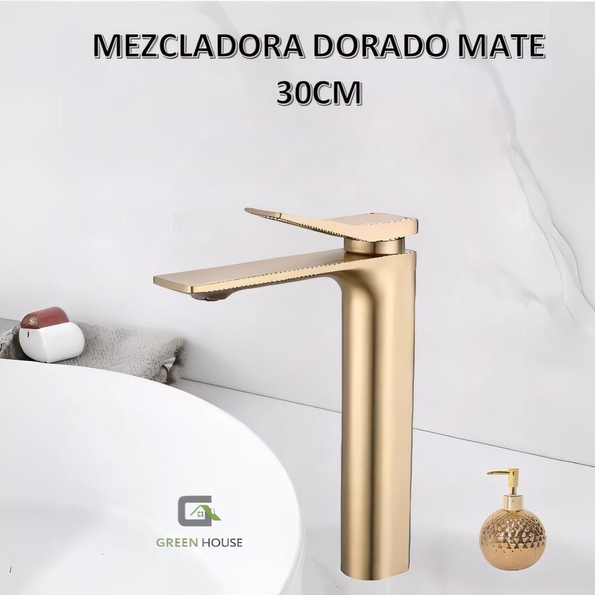 GREEN HOUSE - MEZCLADORA DORADO MATE 30CM MOD. CISNE10
