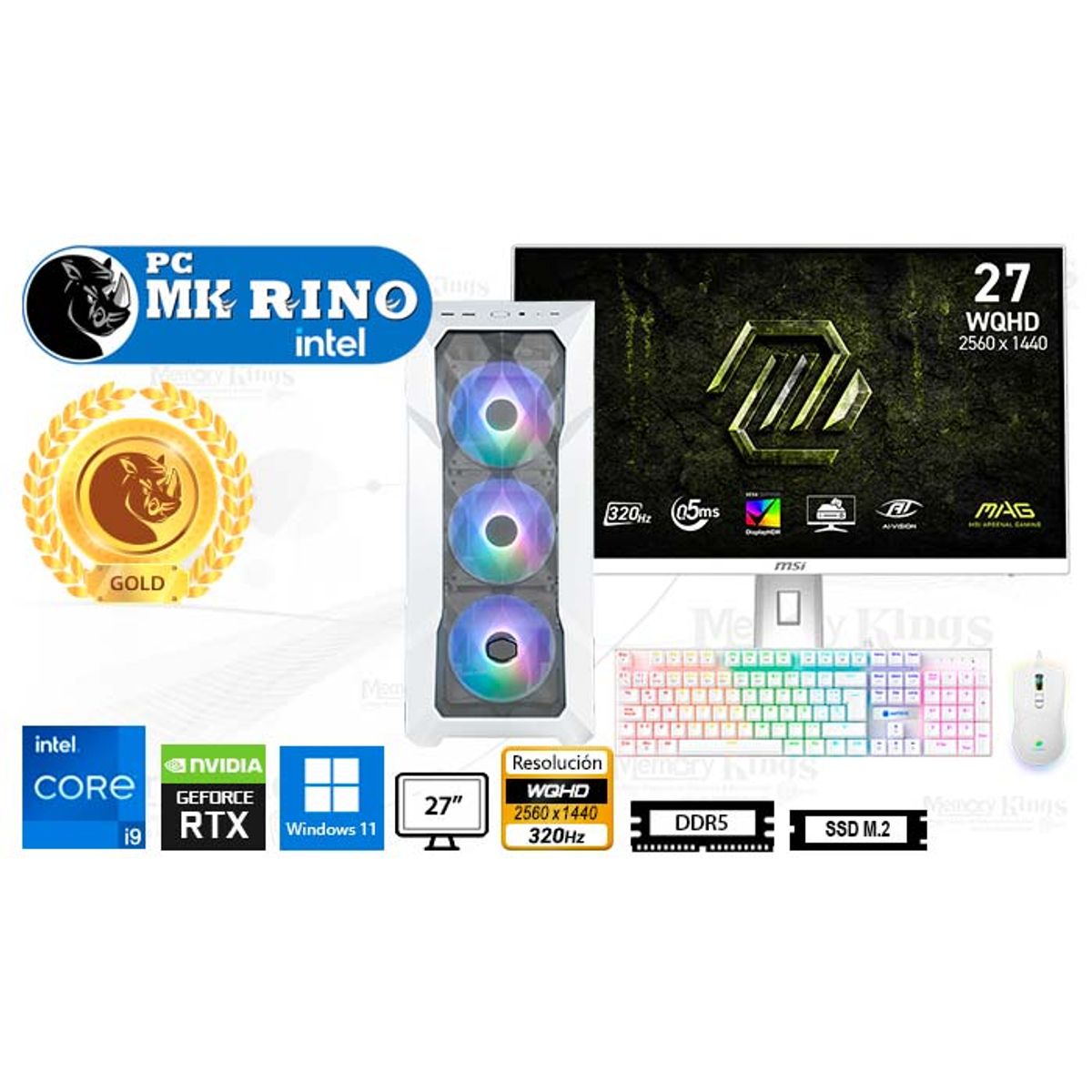 INTEL - Computadora Core i9-14900KF TD500 Mesh White 16GB 1TB 27 RTX 5060 Windows 11