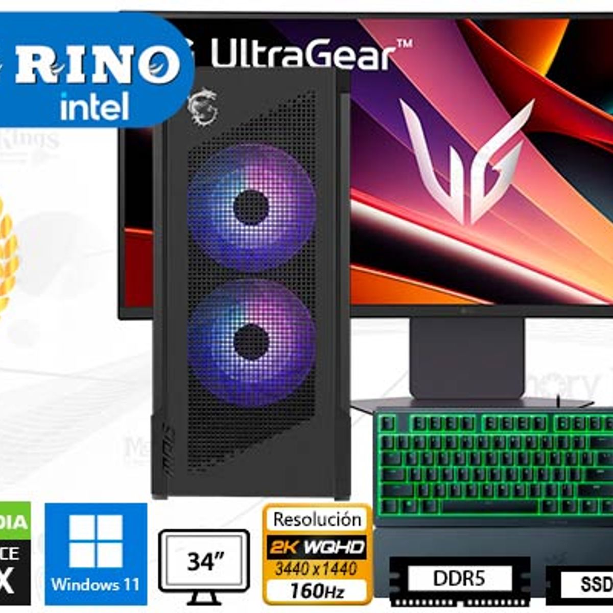 INTEL - Computadora Core i9-14900KF Velox 300R Airflow 16GB 1TB 34 RTX 5060 Windows 11