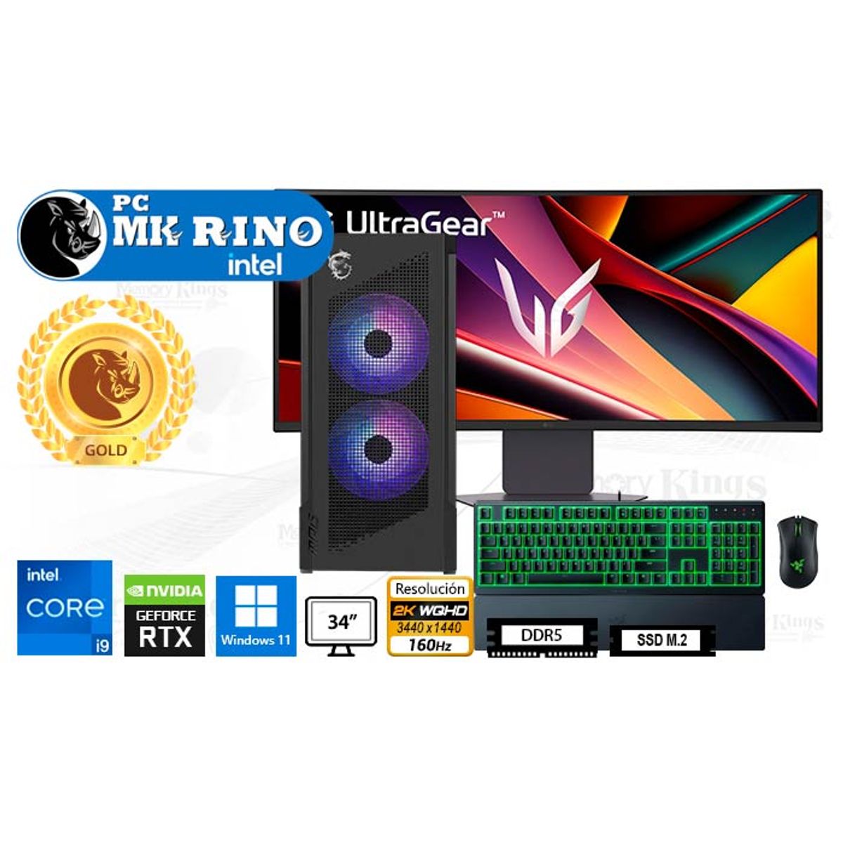 INTEL - Computadora Core i9-14900KF Velox 300R Airflow 16GB 1TB 34 RTX 5060 Windows 11