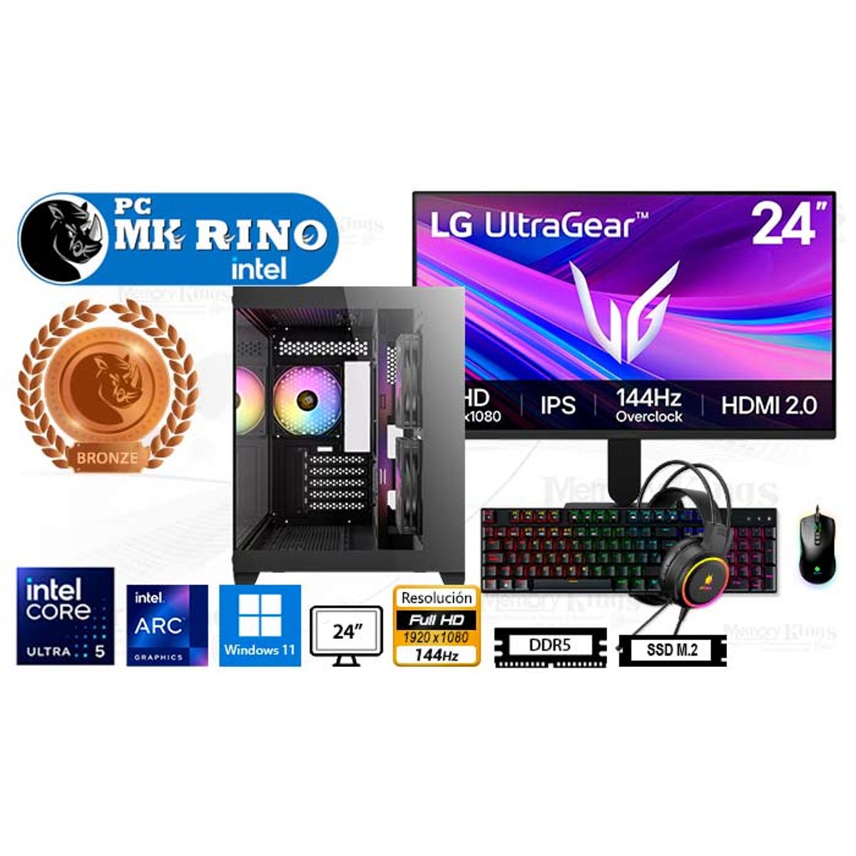 INTEL - Computadora Core Ultra 5 225F CX600M 16GB 512GB 24 Intel ARC A380 Windows 11