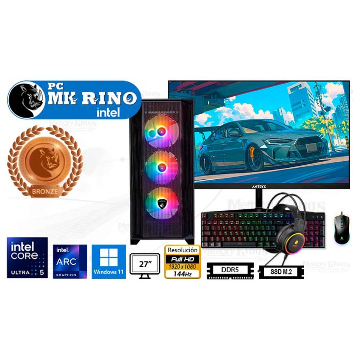 INTEL - Computadora Core Ultra 5 225F RX-270 16GB 512GB 27 Intel ARC A380 Windows 11