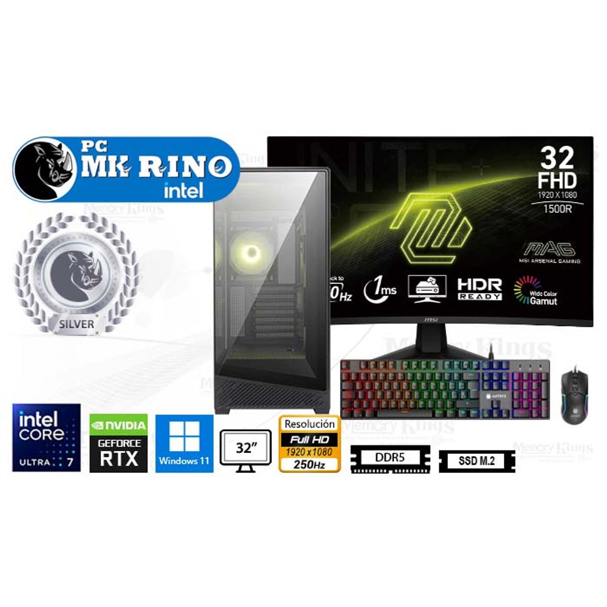 INTEL - Computadora Core Ultra 7 265F Pano 130R 16GB 1TB 32 RTX 5060 Windows 11