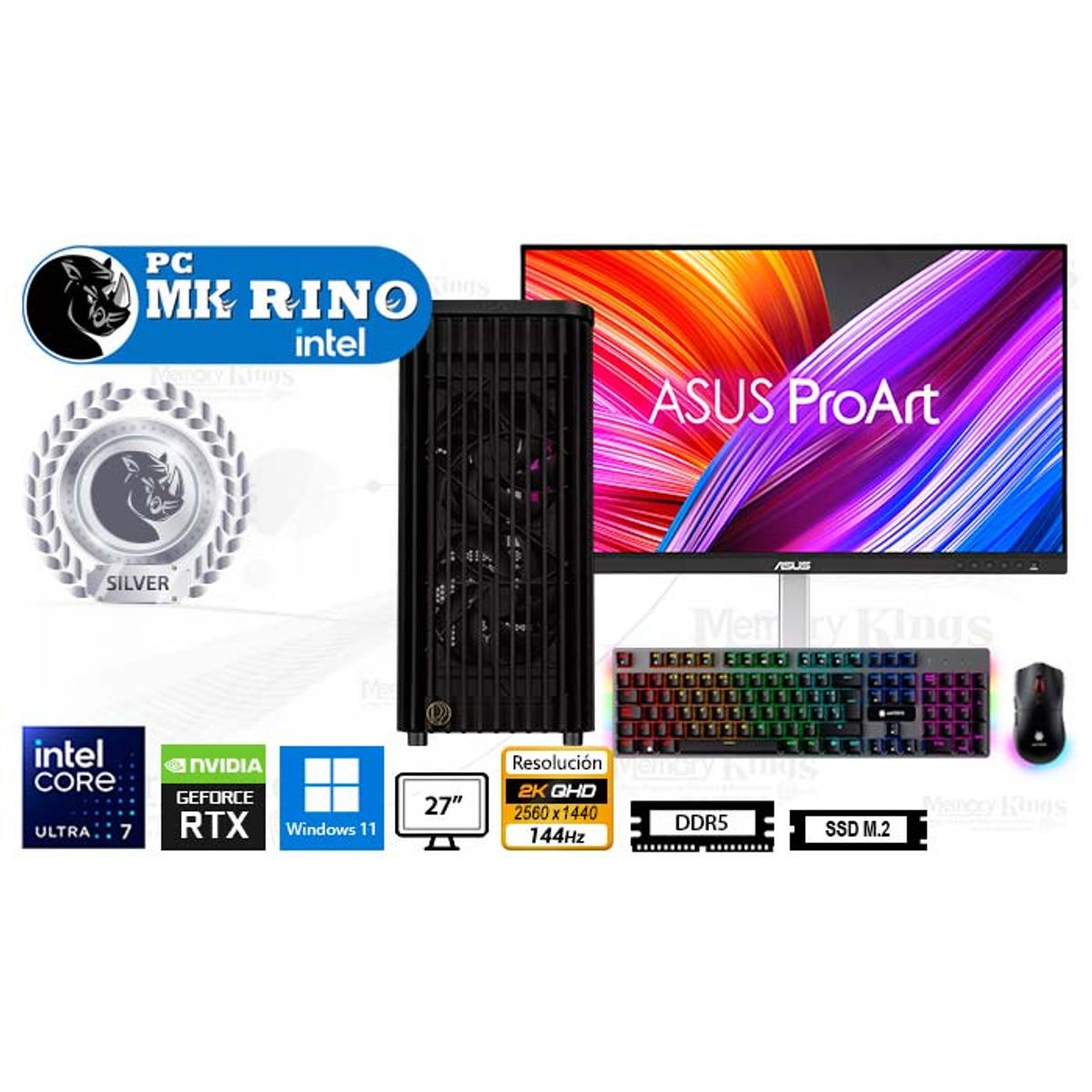 INTEL - Computadora Core Ultra 7 265KF ProArt Wood 16GB 2TB 27 RTX 5060 Ti Windows 11