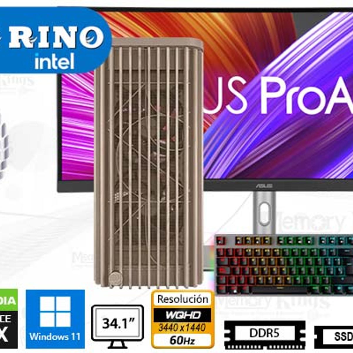 INTEL - Computadora Core Ultra 7 265KF ProArt Wood Beige 16GB 2TB 34.1 RTX 5060 Windows 11