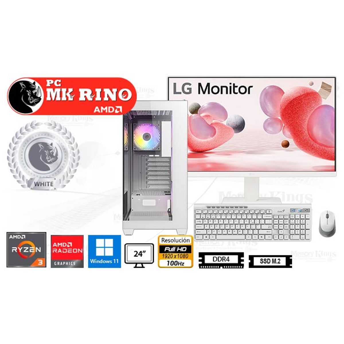 AMD - Computadora Ryzen 3 3200G CX300 White 16GB 512GB 24 Radeon Vega 8 Windows 11