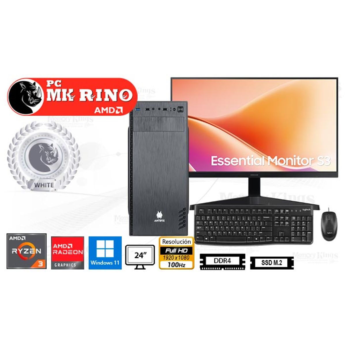 AMD - Computadora Ryzen 3 3200G Elegant 620 16GB 512GB 24 Radeon Vega 8 Windows 11