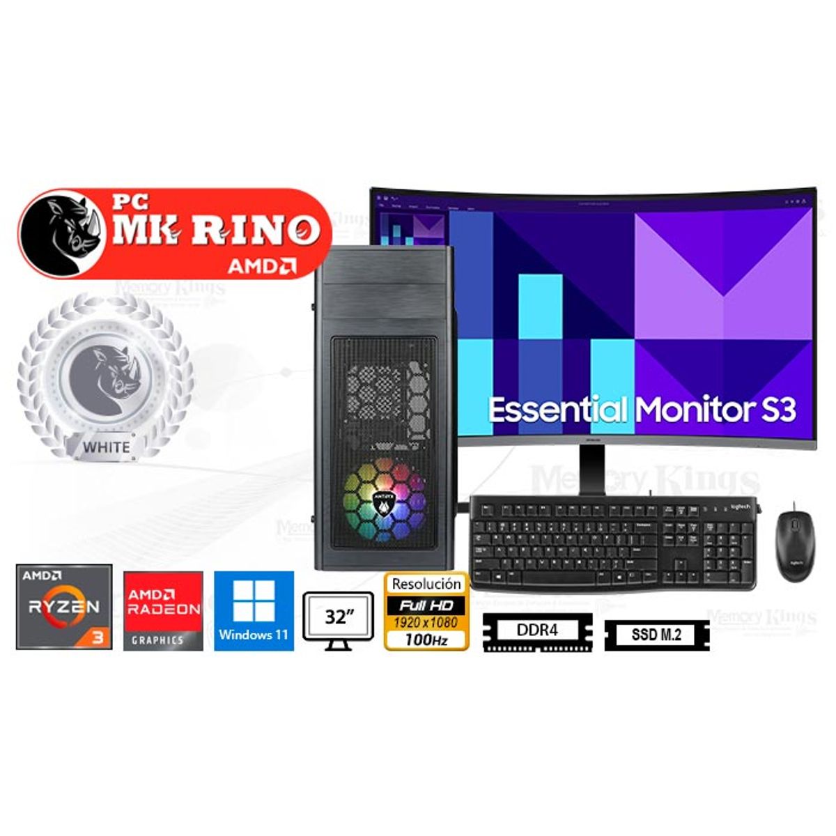 AMD - Computadora Ryzen 3 5300G Elegant 680 16GB 512GB 32 Radeon Windows 11