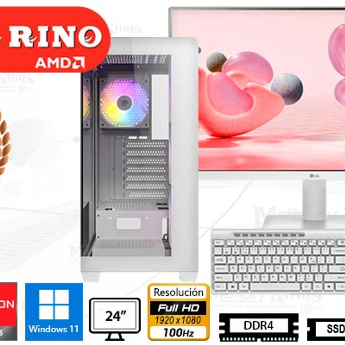 AMD - Computadora Ryzen 5 3400G CX300 White 16GB 512GB 24 Radeon Vega 11 Windows 11
