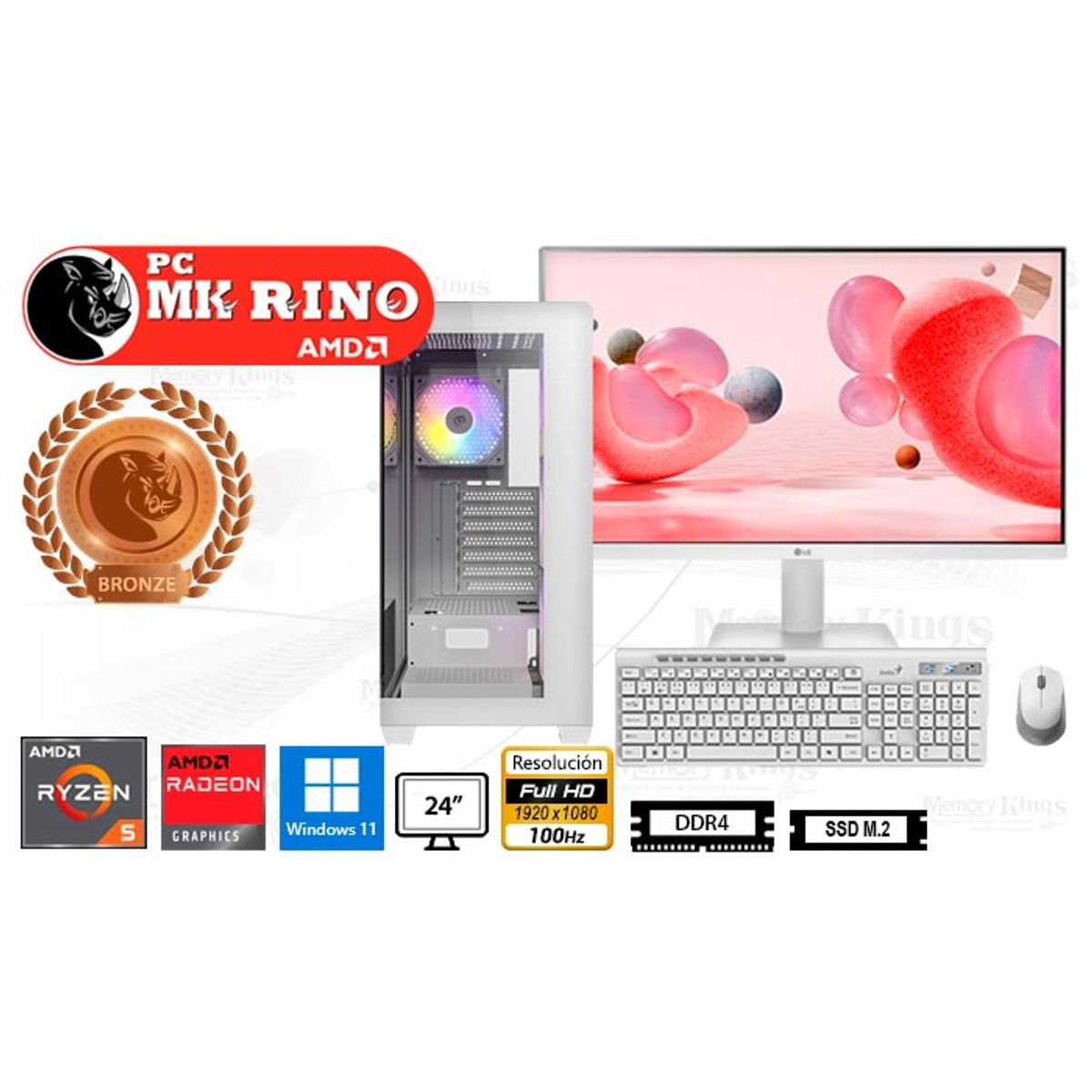 AMD - Computadora Ryzen 5 3400G CX300 White 16GB 512GB 24 Radeon Vega 11 Windows 11